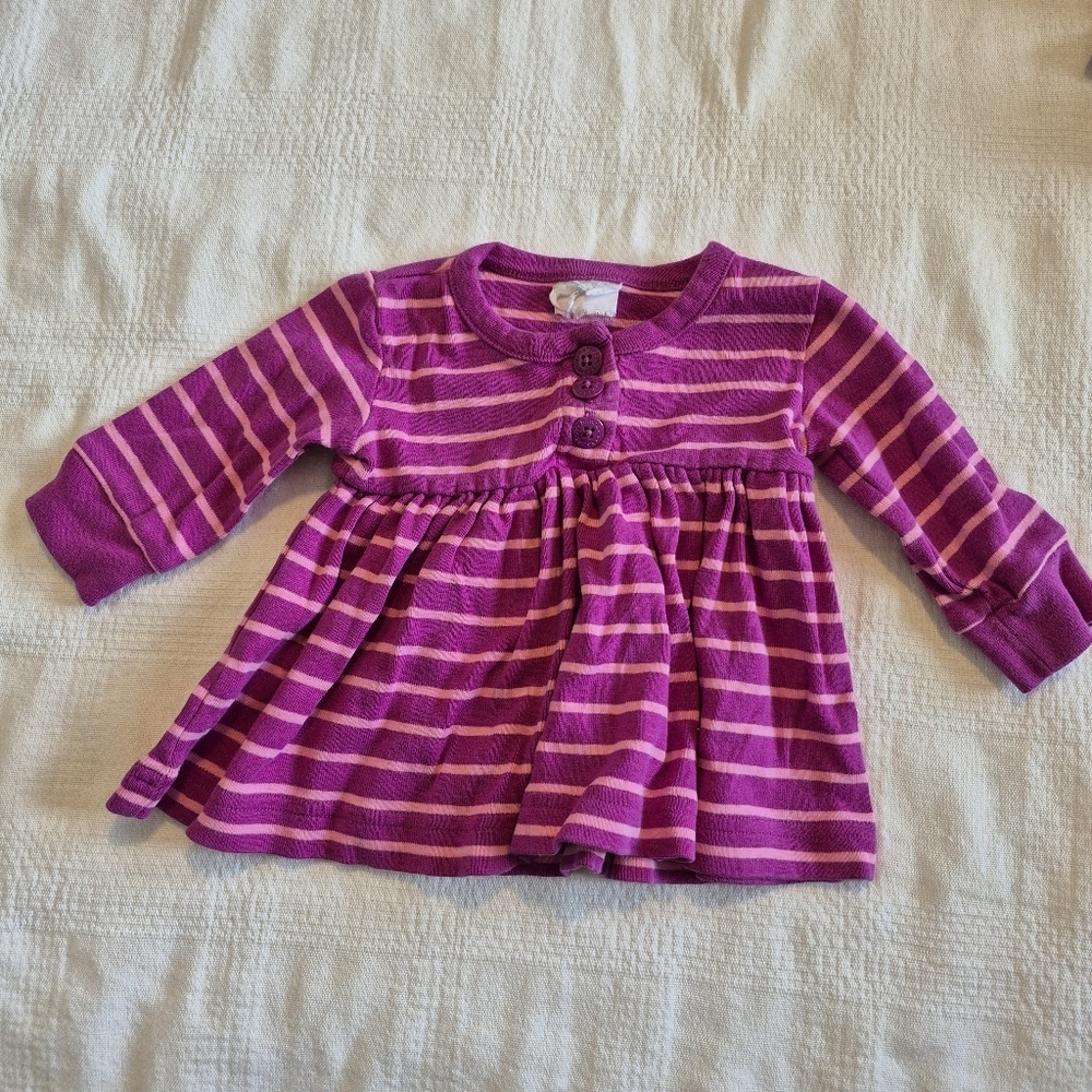 Hanna Andersson girls size 50 or 3-6 months pink and purple striped dress VGUC